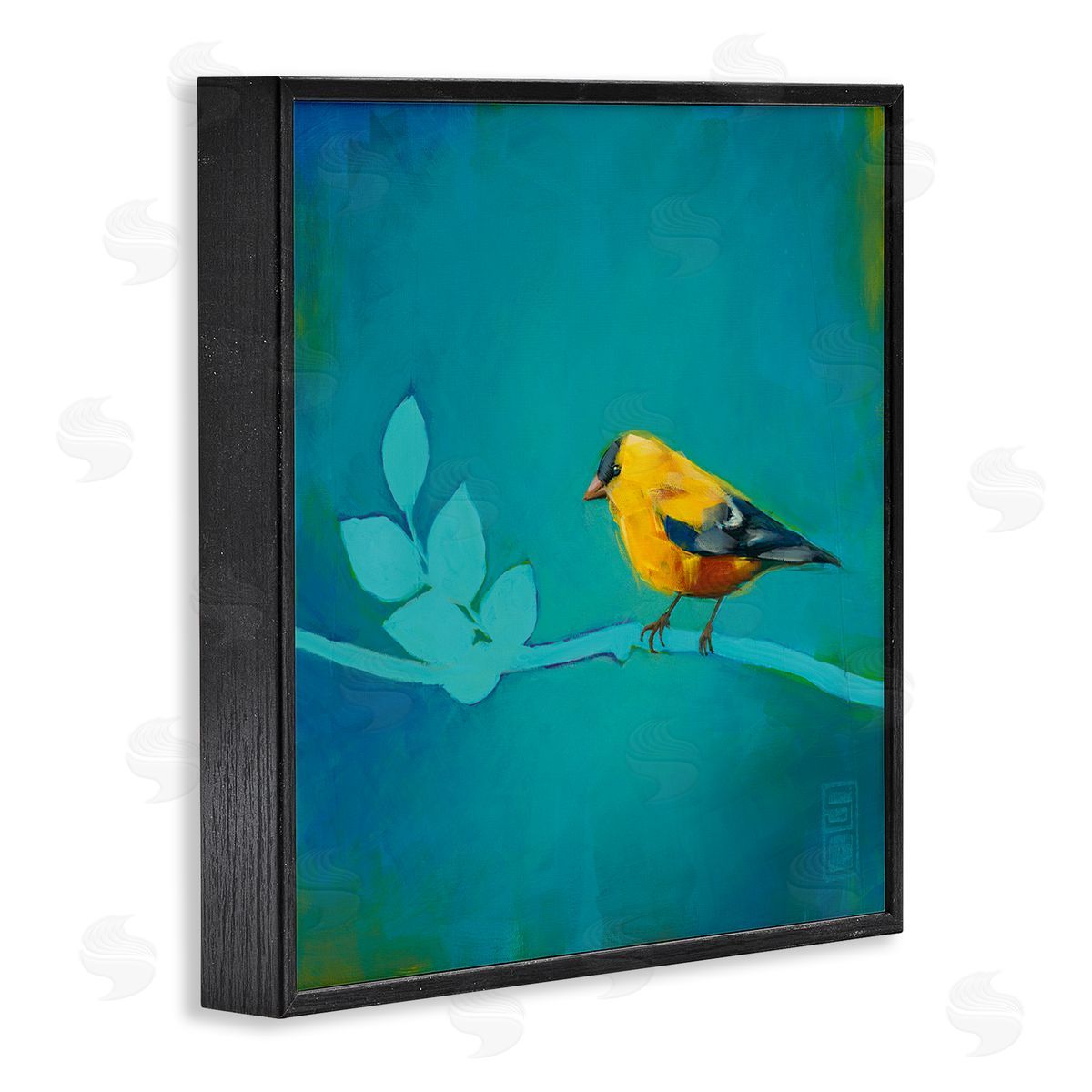 Stacy D'Aguiar Canary with Abstract Branch Black Framed Glicee Wall Art Print