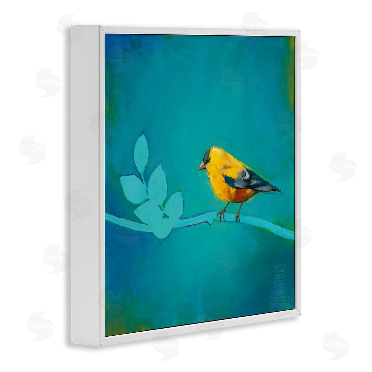 Stacy D'Aguiar Canary with Abstract Branch White Framed Glicee Wall Art Print