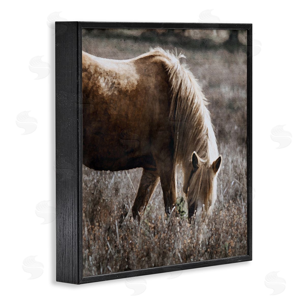 LSR Design Studio Wild Horse Grazing Black Framed Glicee Wall Art Print