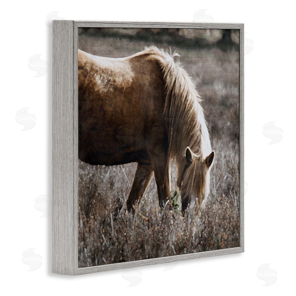 LSR Design Studio Wild Horse Grazing Gray Framed Glicee Wall Art Print