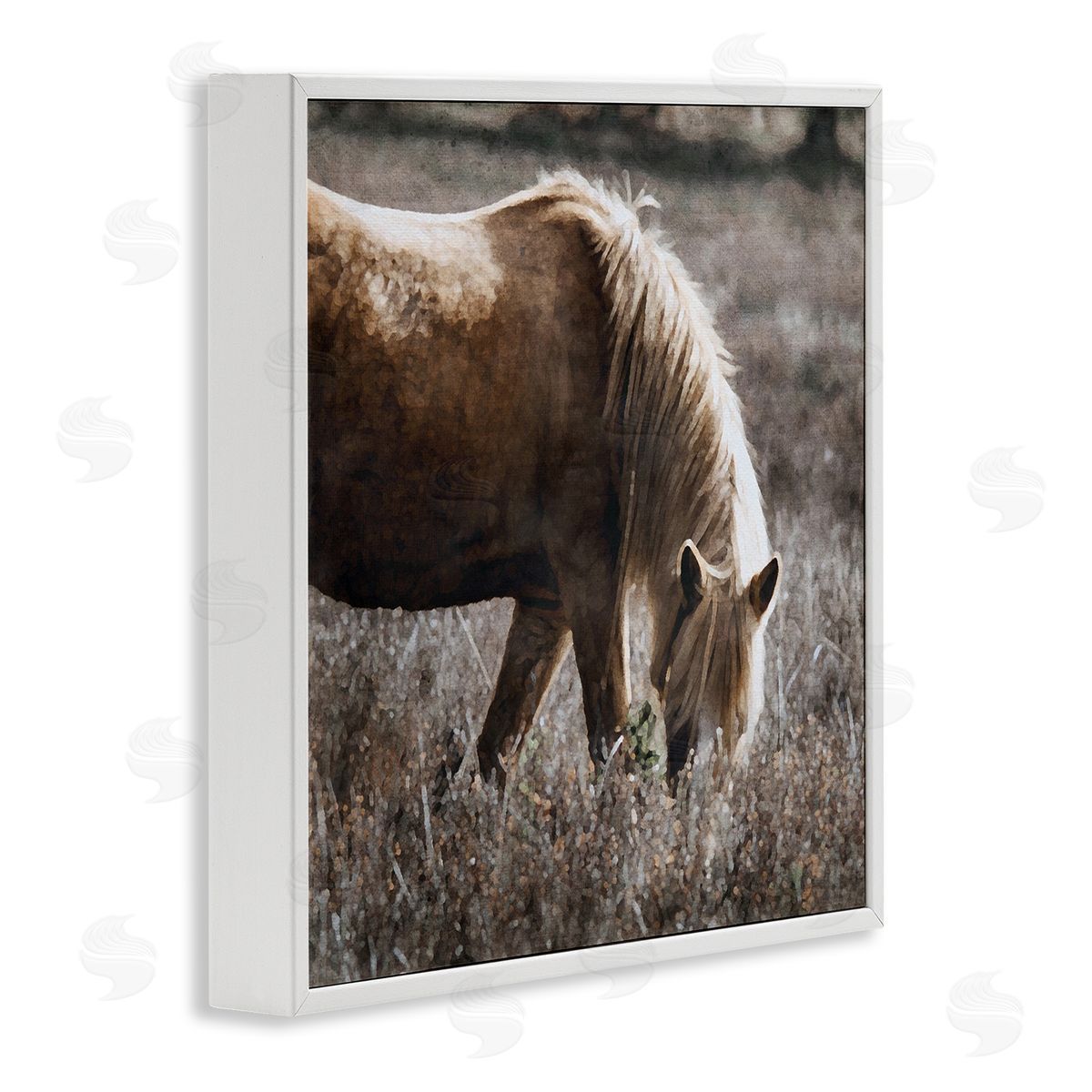 LSR Design Studio Wild Horse Grazing White Framed Glicee Wall Art Print