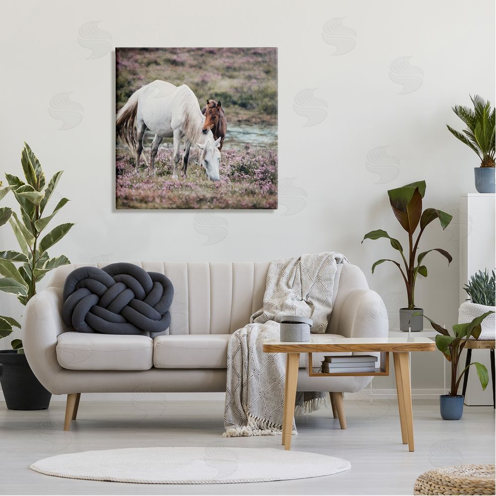 LSR Design Studio Horses Grazing by River Canvas Wall Art in Room