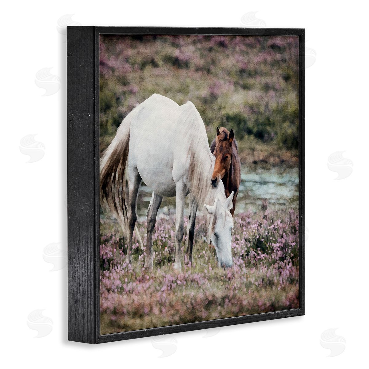 LSR Design Studio Horses Grazing by River Black Framed Glicee Wall Art Print