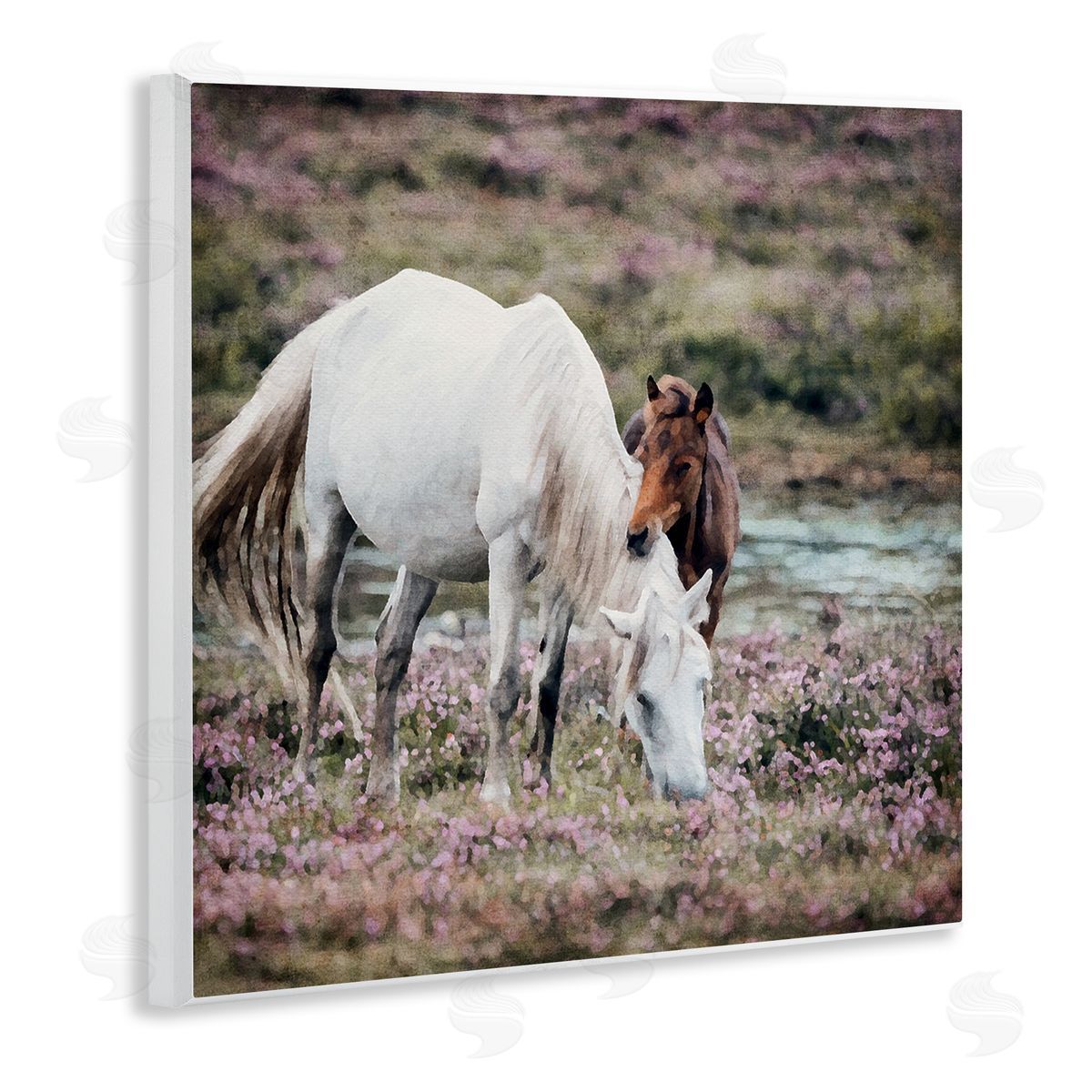 LSR Design Studio Horses Grazing by River Wooden Wall Plaque Art Print