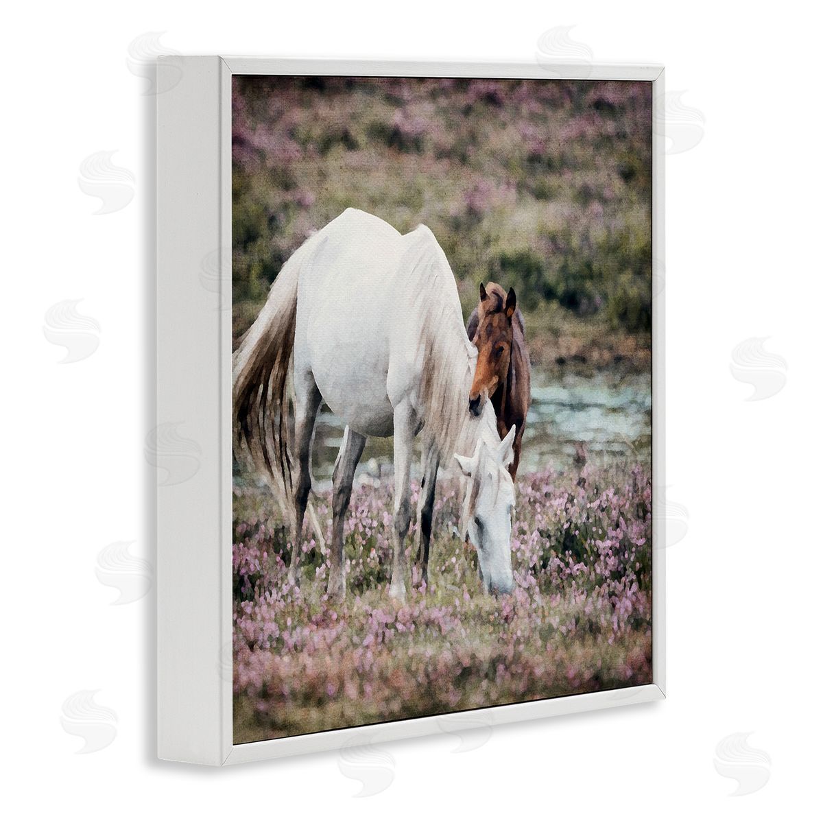 LSR Design Studio Horses Grazing by River White Framed Glicee Wall Art Print