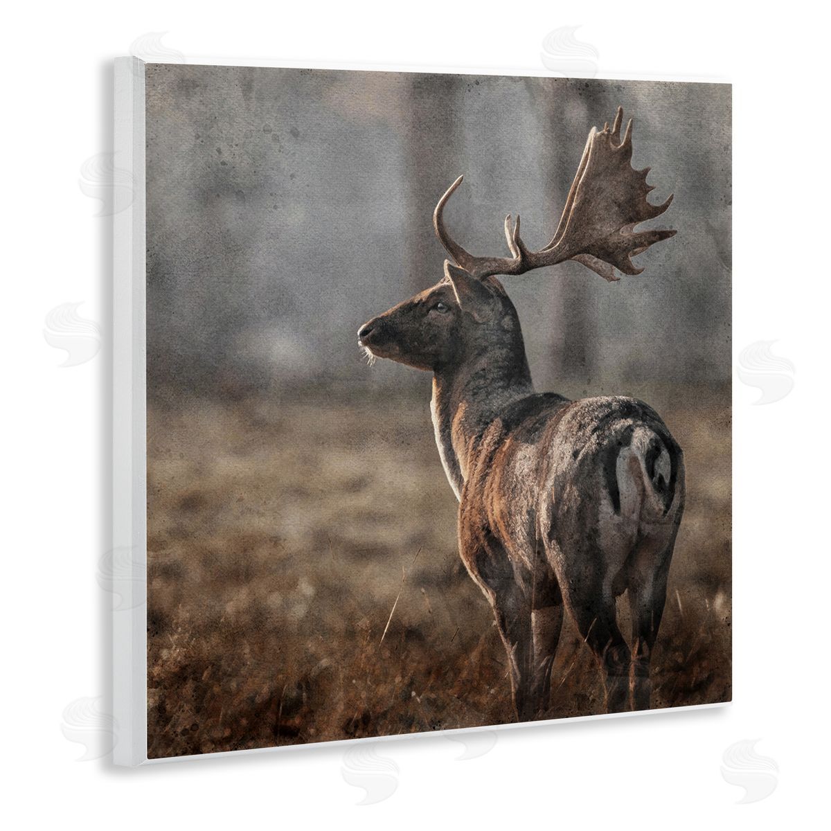 LSR Design Studio Moose in Woodland Scene Wooden Wall Plaque Art Print