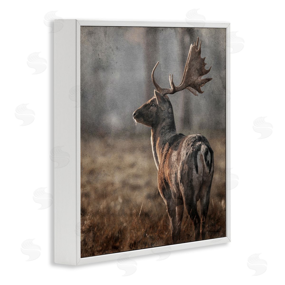 LSR Design Studio Moose in Woodland Scene White Framed Glicee Wall Art Print