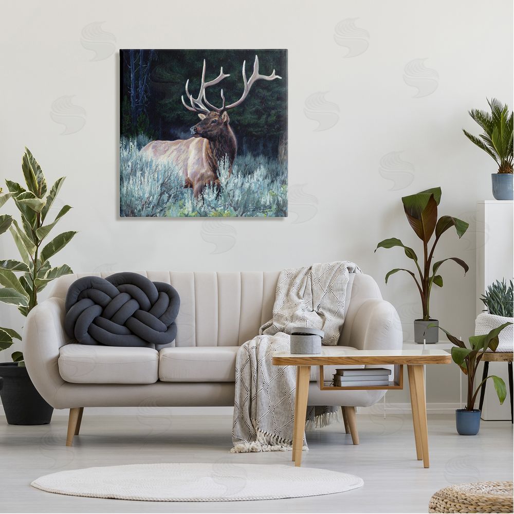 David Graham Elk in Forest Painting Canvas Wall Art in Room