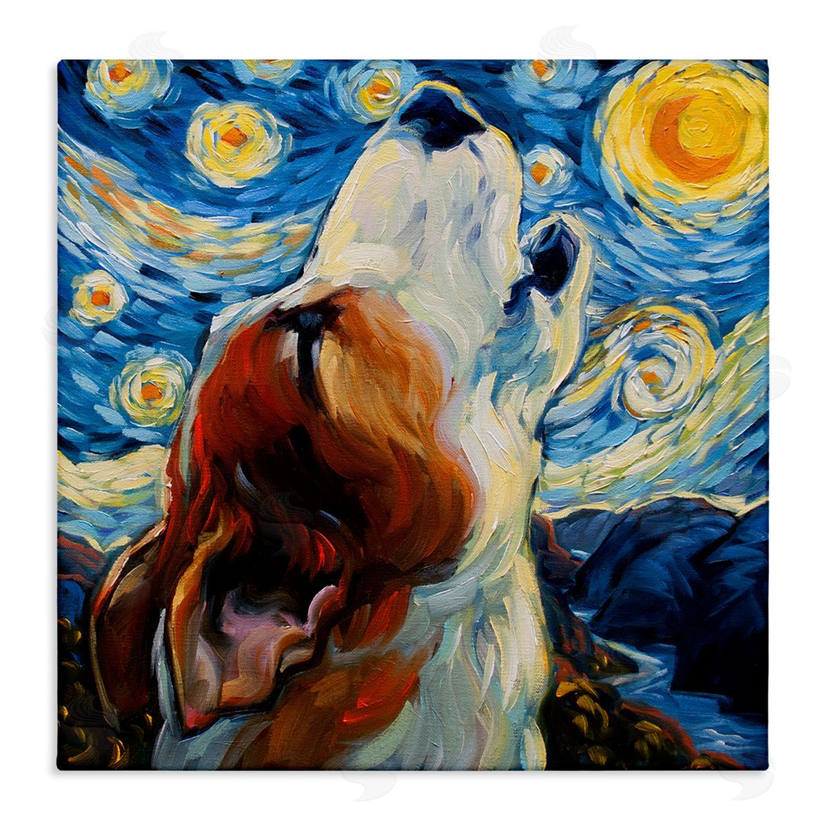 CR Townsend Howling Dog Classic Painting Stretched Canvas Wall Art Print