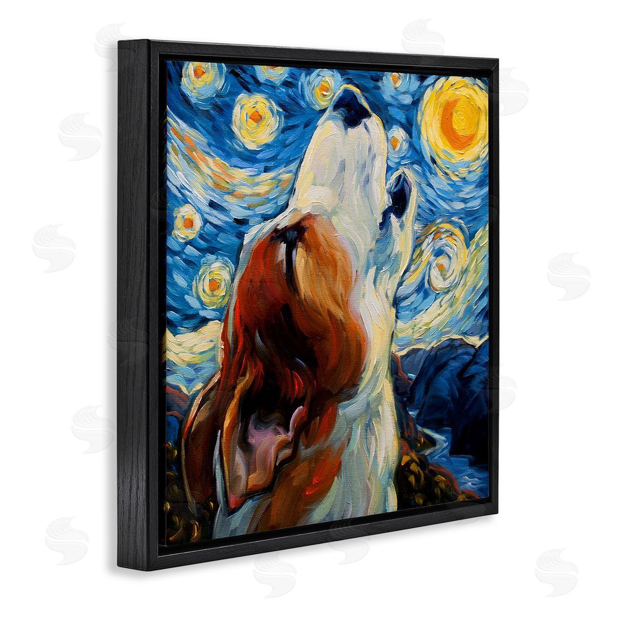 CR Townsend Howling Dog Classic Painting Black Floating Frame Canvas Wall Art Print