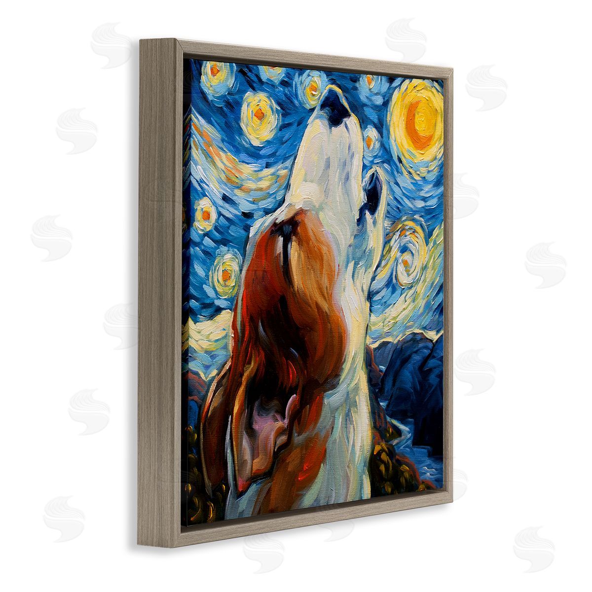 CR Townsend Howling Dog Classic Painting Brown Floating Frame Canvas Wall Art Print