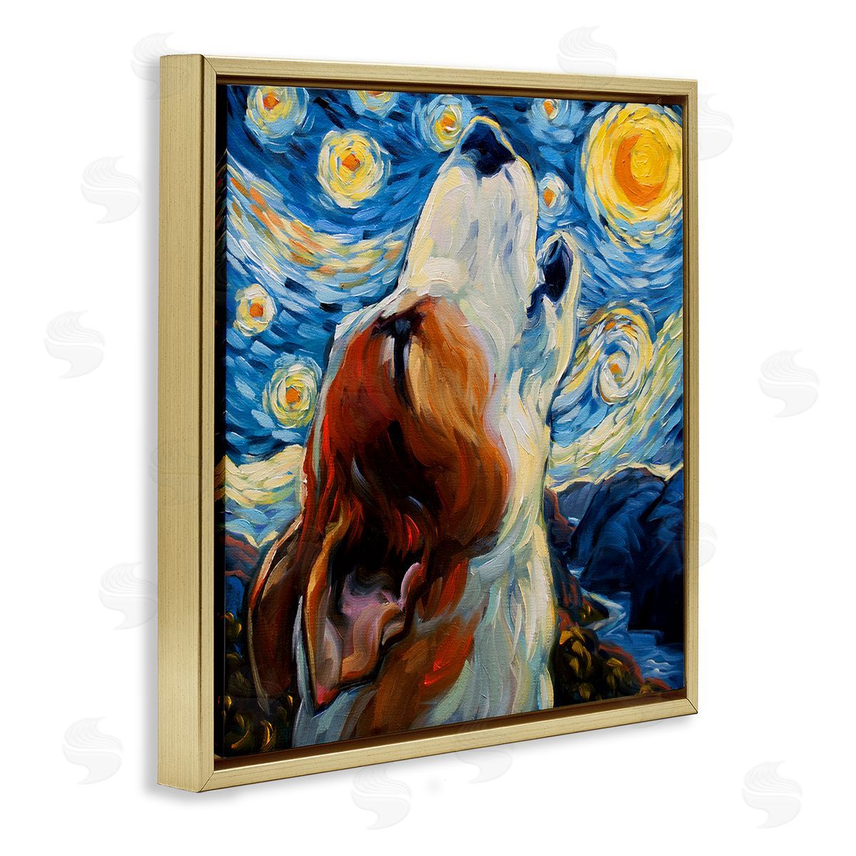 CR Townsend Howling Dog Classic Painting Gold Floating Frame Canvas Wall Art Print