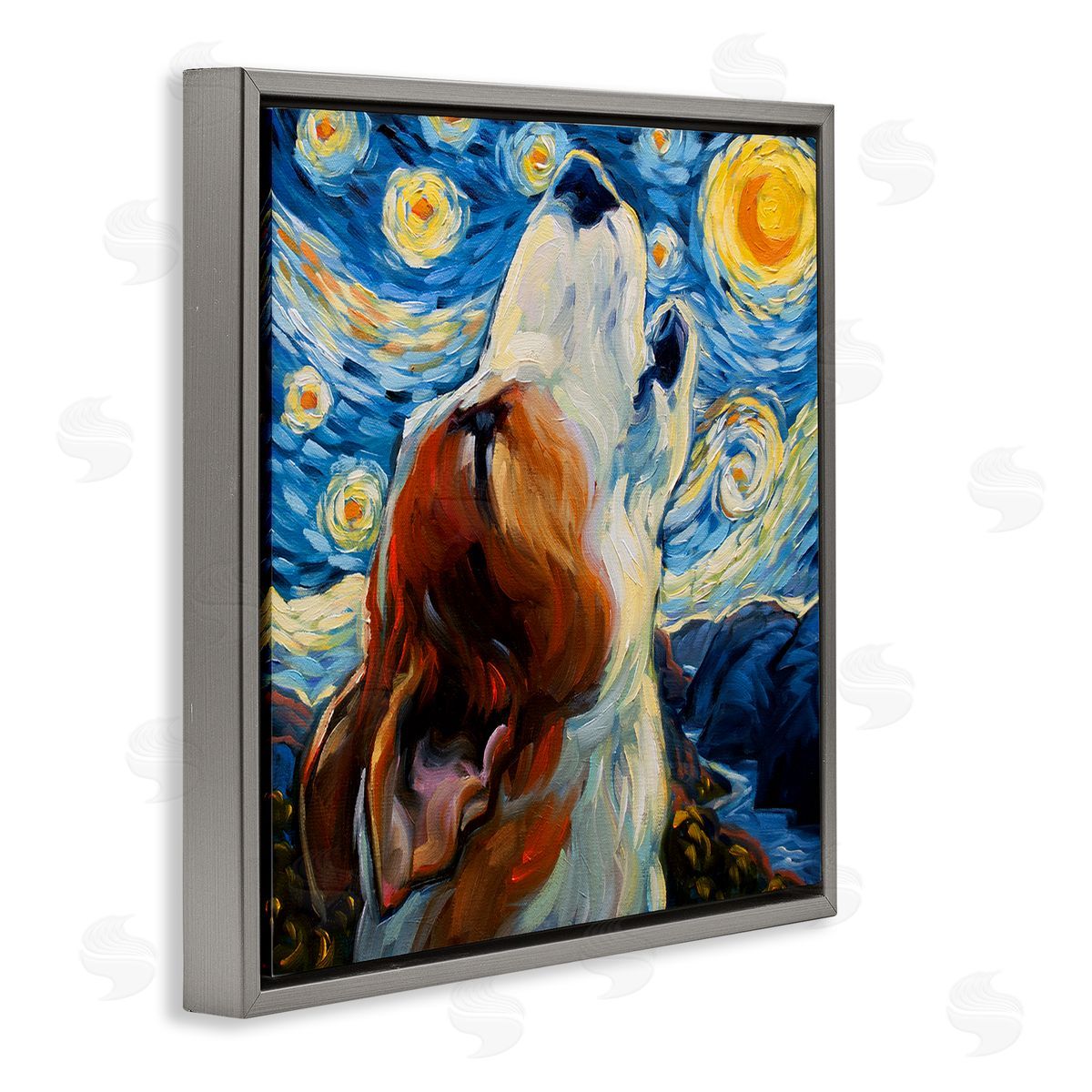 CR Townsend Howling Dog Classic Painting Gray Floating Frame Canvas Wall Art Print