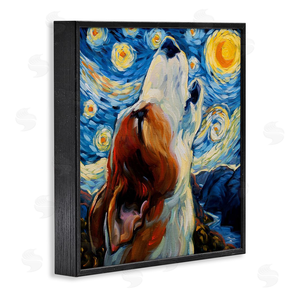 CR Townsend Howling Dog Classic Painting Black Framed Glicee Wall Art Print