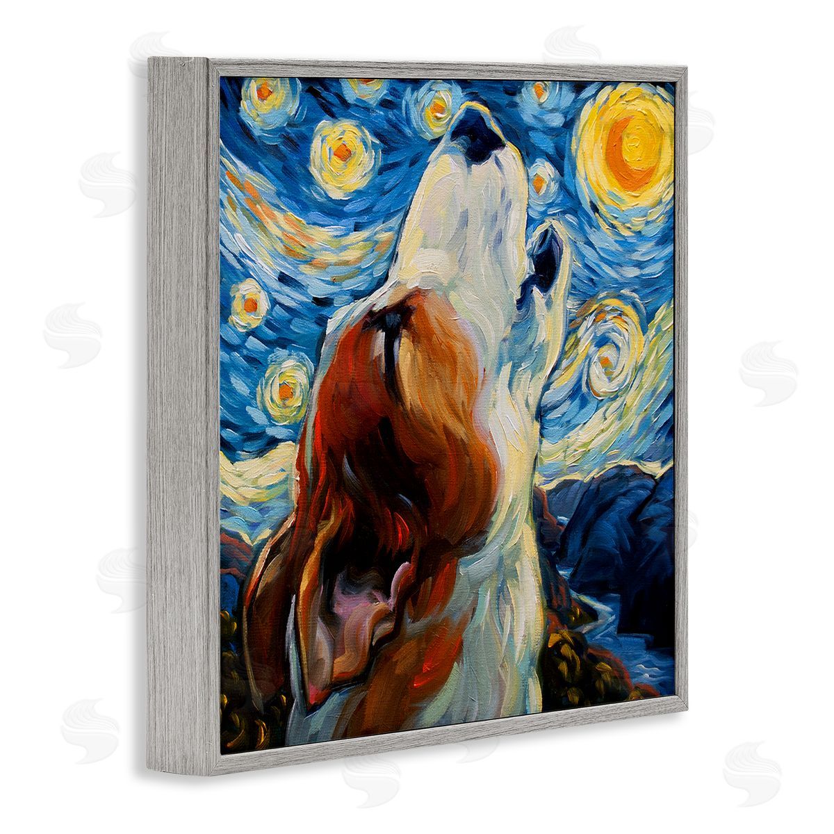 CR Townsend Howling Dog Classic Painting Gray Framed Glicee Wall Art Print