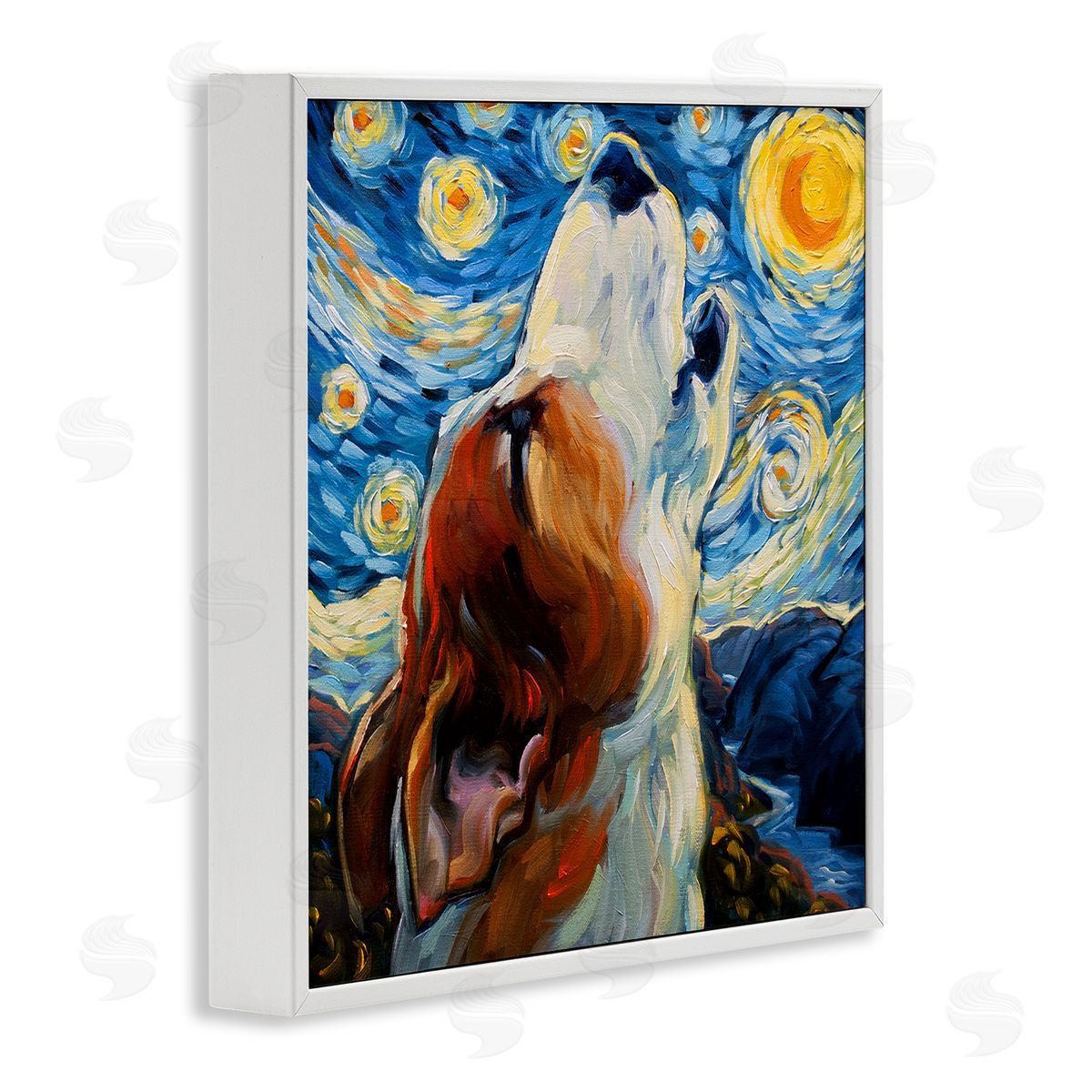 CR Townsend Howling Dog Classic Painting White Framed Glicee Wall Art Print