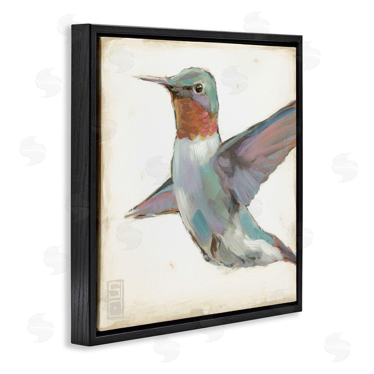 Stacy D'Aguiar Hummingbird in Flight Black Floating Frame Canvas Wall Art Print