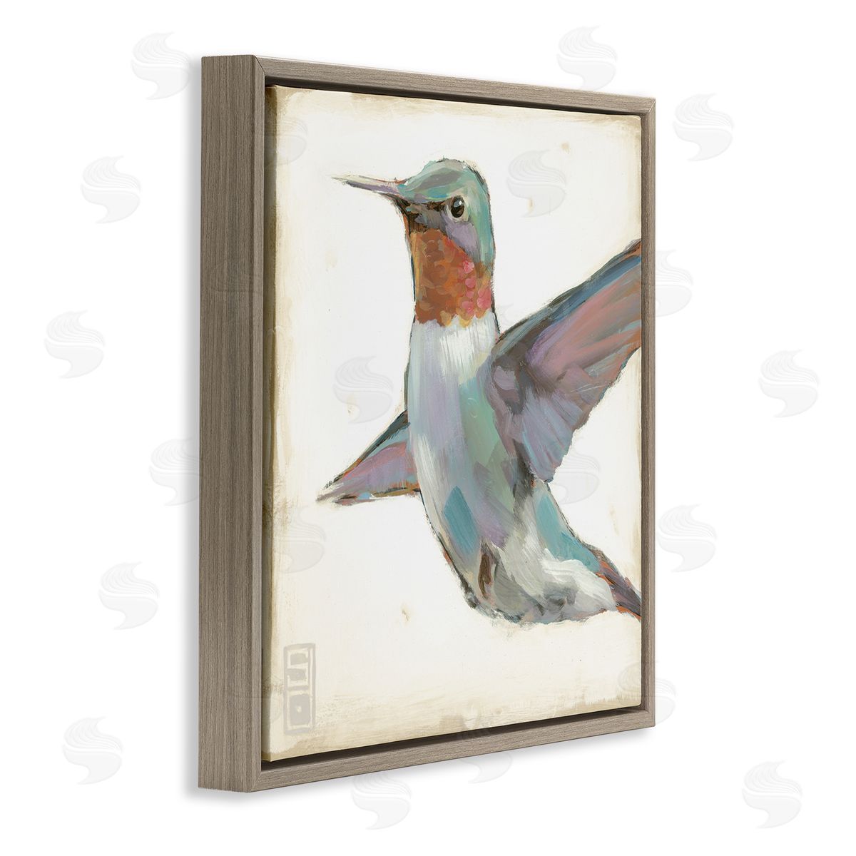 Stacy D'Aguiar Hummingbird in Flight Brown Floating Frame Canvas Wall Art Print