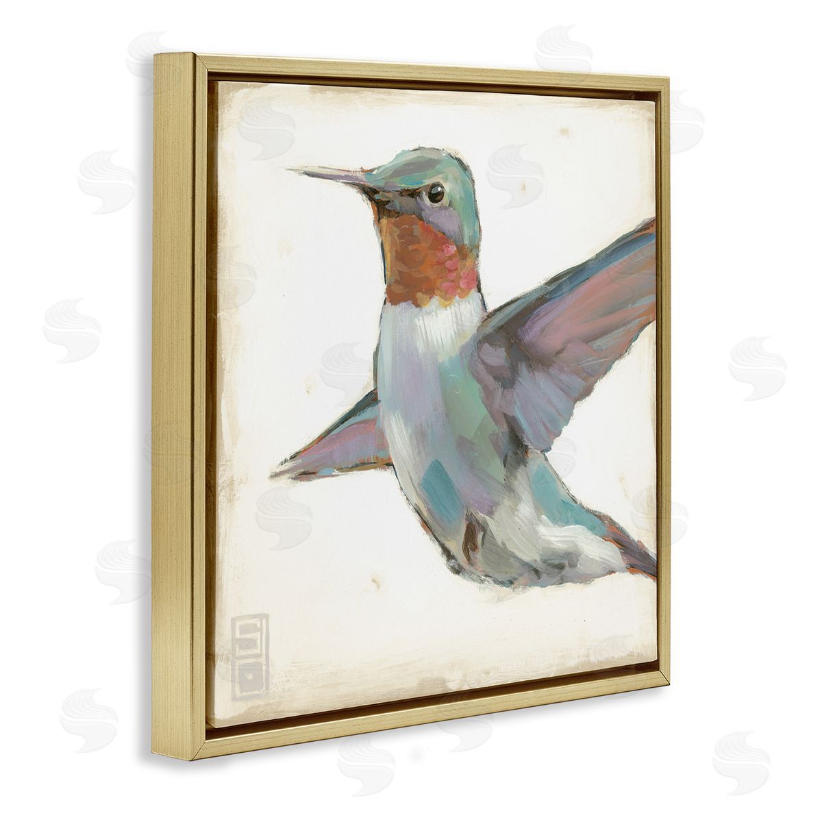 Stacy D'Aguiar Hummingbird in Flight Gold Floating Frame Canvas Wall Art Print