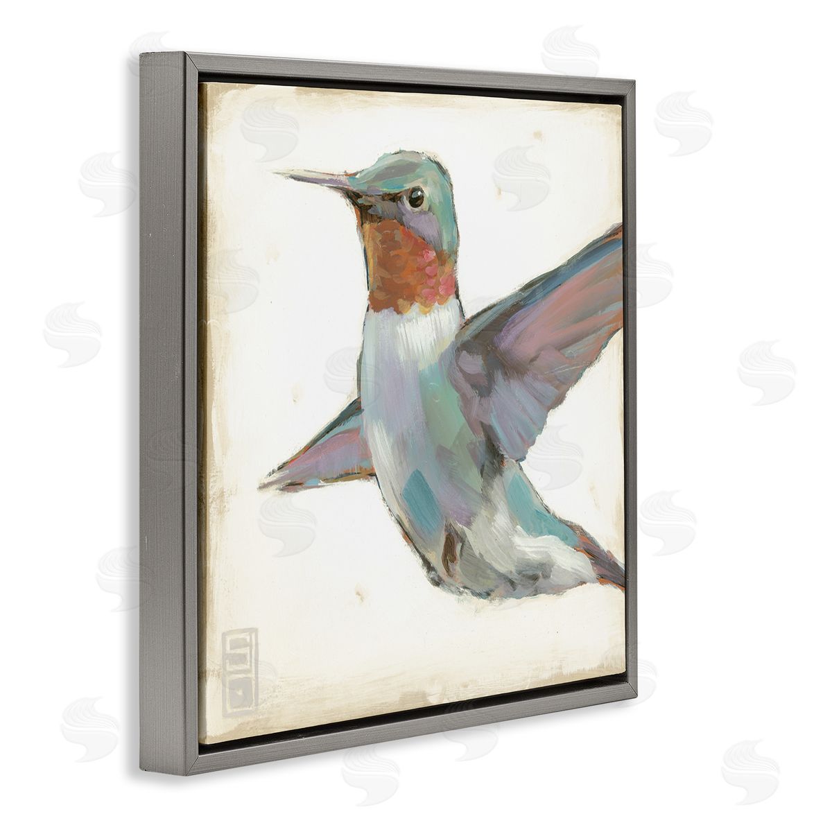 Stacy D'Aguiar Hummingbird in Flight Gray Floating Frame Canvas Wall Art Print