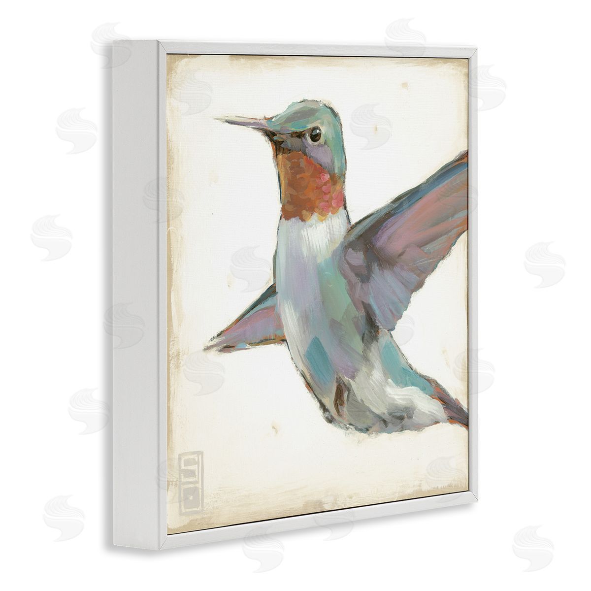 Stacy D'Aguiar Hummingbird in Flight White Framed Glicee Wall Art Print