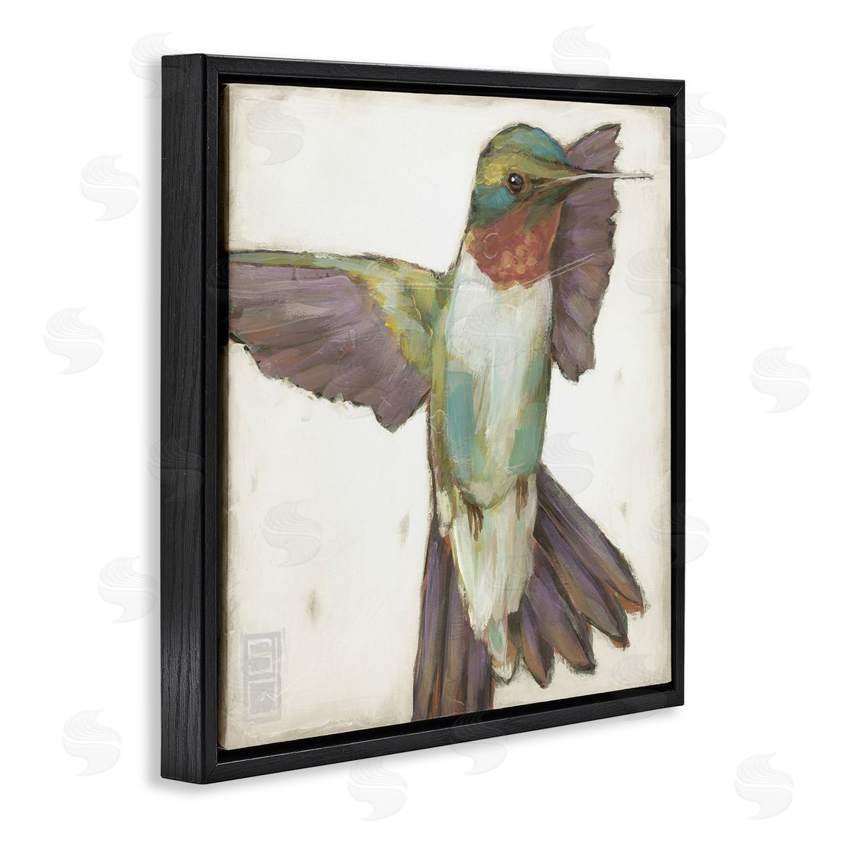Stacy D'Aguiar Hummingbird in Muted Tones Black Floating Frame Canvas Wall Art Print