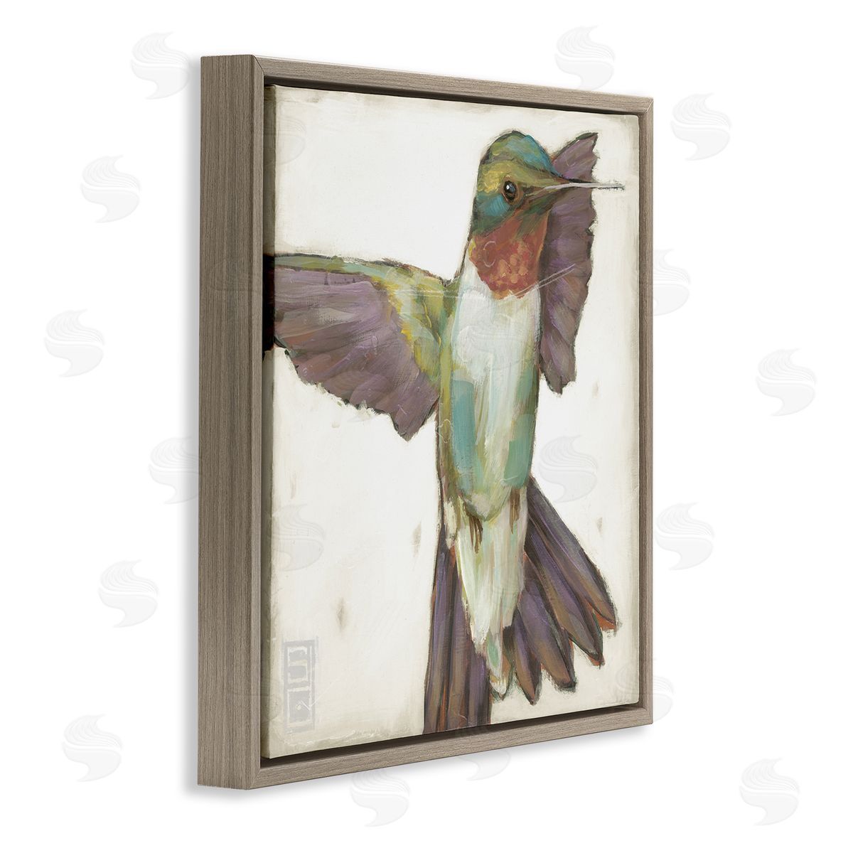 Stacy D'Aguiar Hummingbird in Muted Tones Brown Floating Frame Canvas Wall Art Print