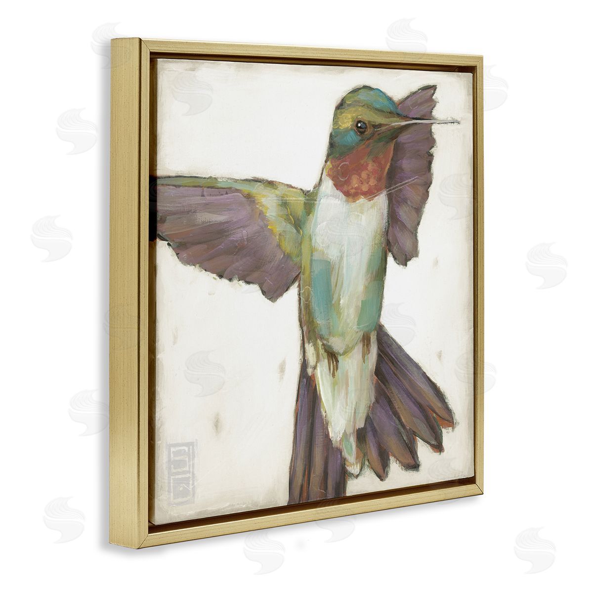 Stacy D'Aguiar Hummingbird in Muted Tones Gold Floating Frame Canvas Wall Art Print
