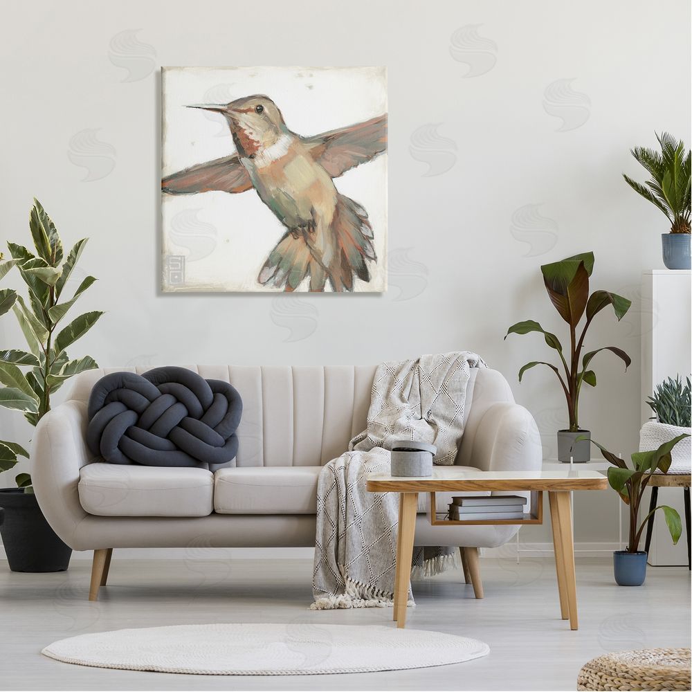 Stacy D'Aguiar Muted Hummingbird Portrait Canvas Wall Art in Room