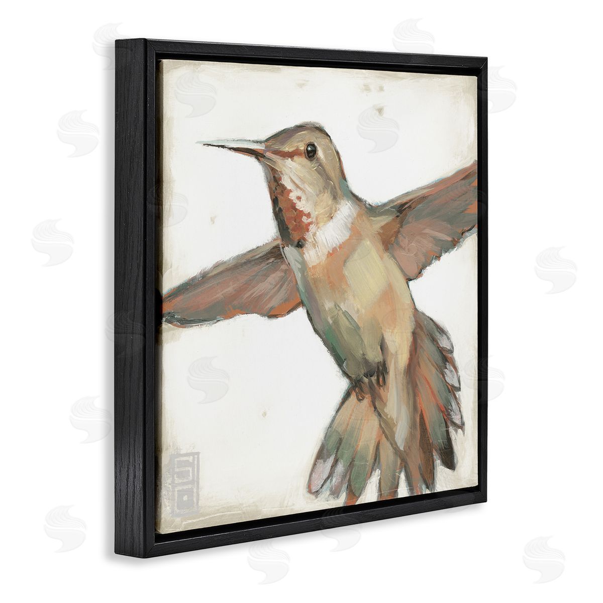 Stacy D'Aguiar Muted Hummingbird Portrait Black Floating Frame Canvas Wall Art Print