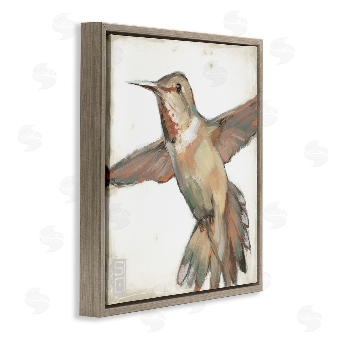 Stacy D'Aguiar Muted Hummingbird Portrait Brown Floating Frame Canvas Wall Art Print