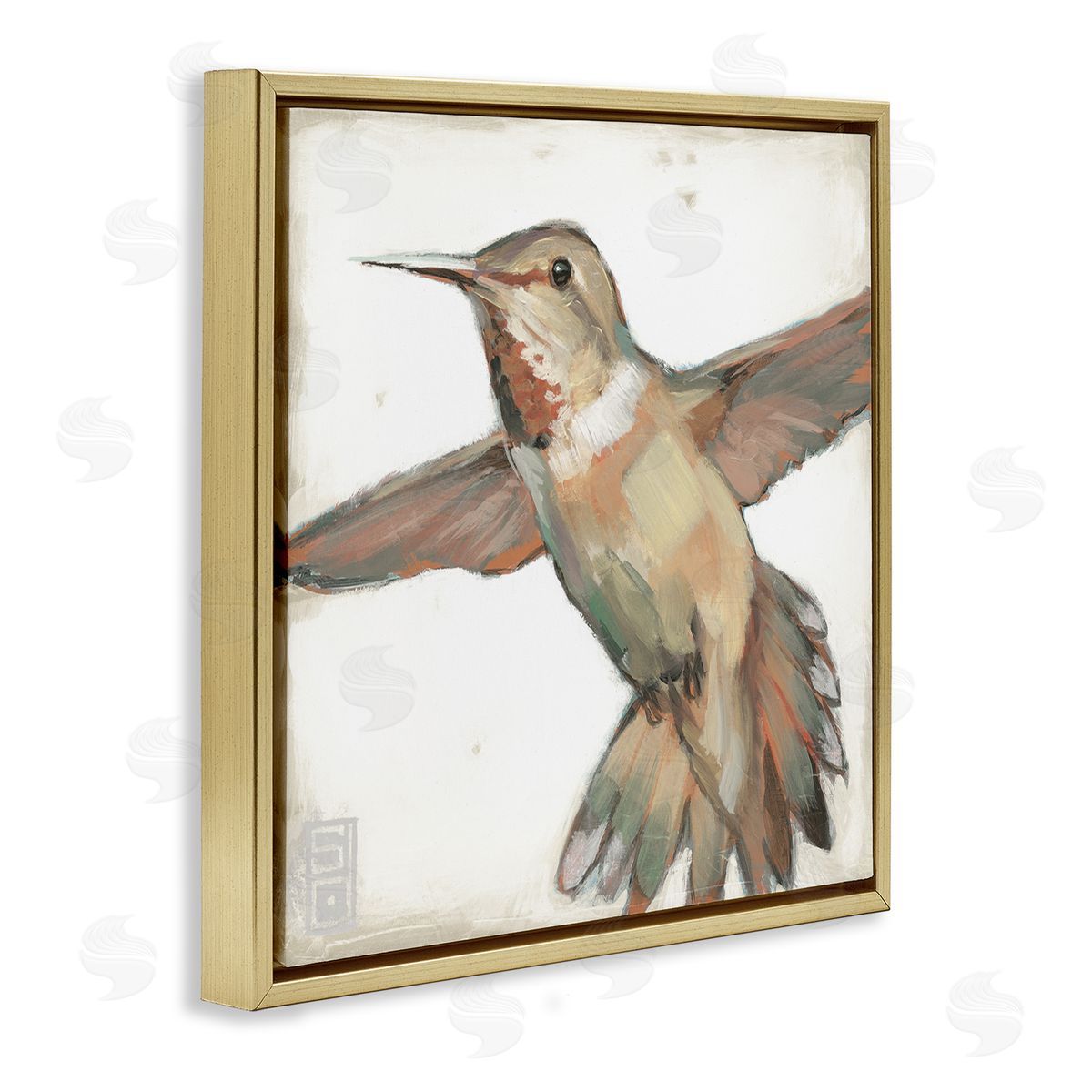 Stacy D'Aguiar Muted Hummingbird Portrait Gold Floating Frame Canvas Wall Art Print