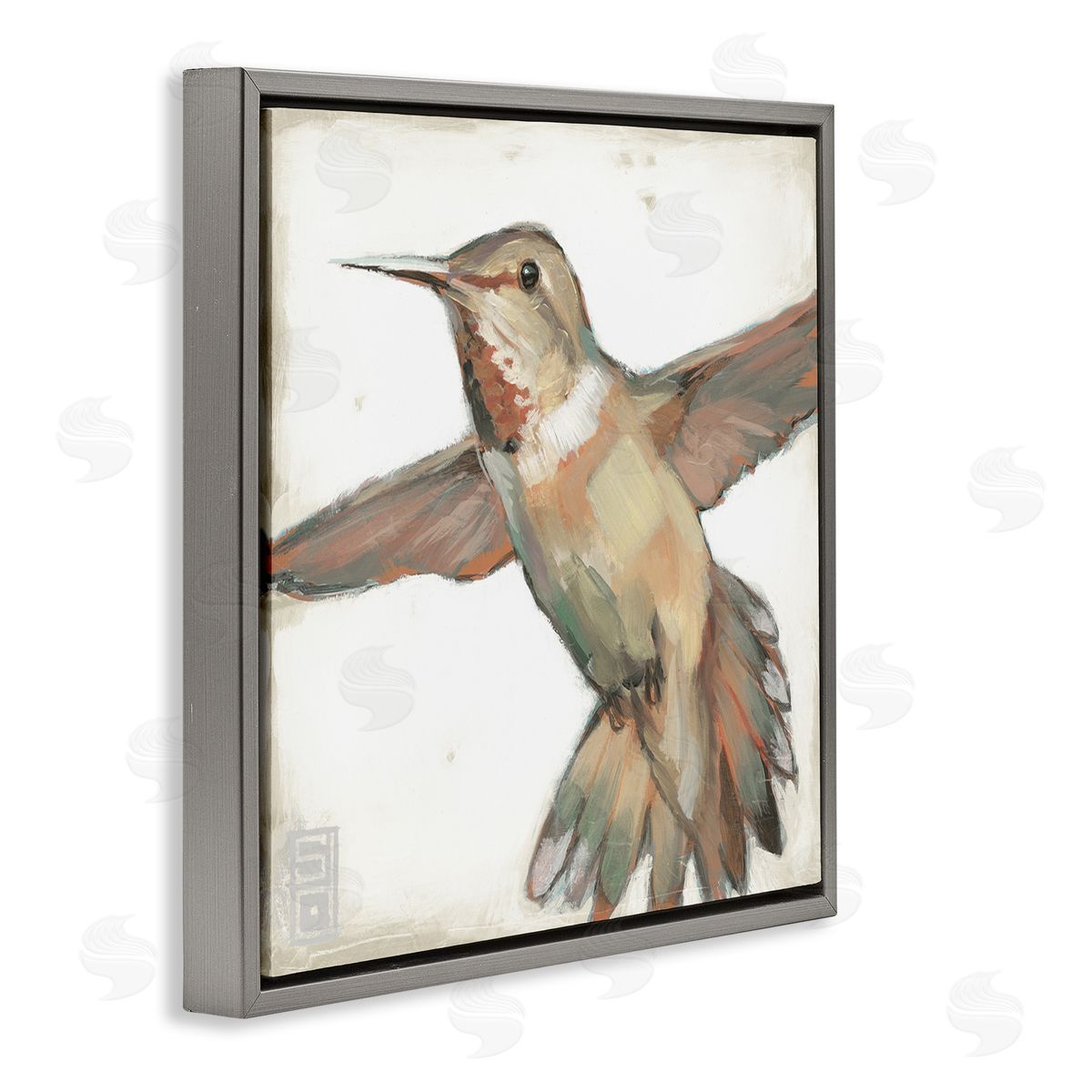 Stacy D'Aguiar Muted Hummingbird Portrait Gray Floating Frame Canvas Wall Art Print