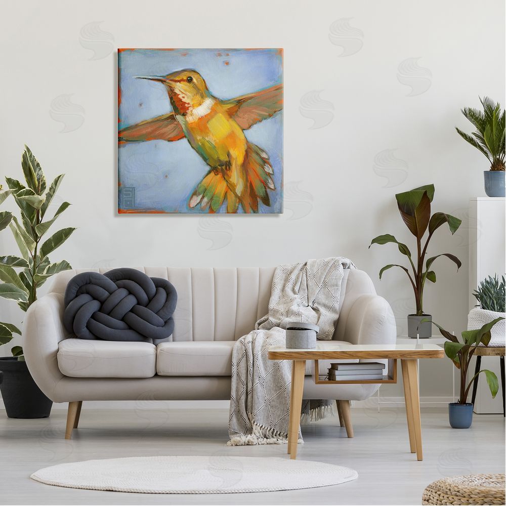 Stacy D'Aguiar Hummingbird on Blue Canvas Wall Art in Room