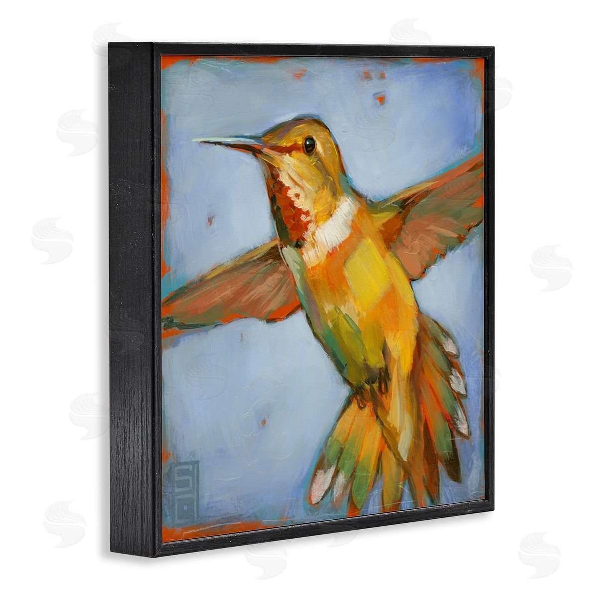 Stacy D'Aguiar Hummingbird on Blue Black Framed Glicee Wall Art Print