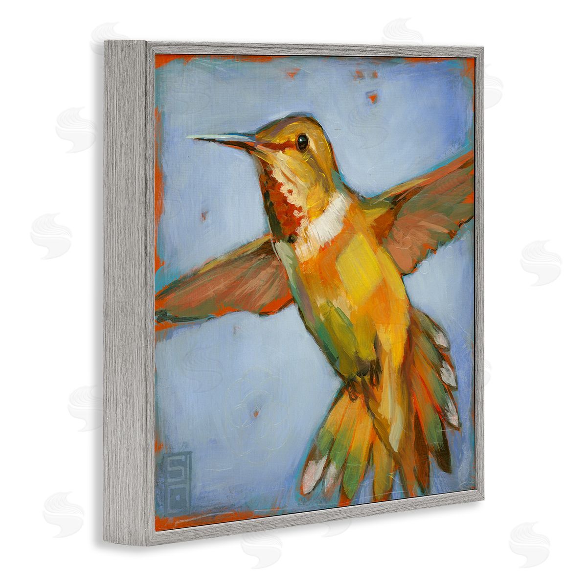 Stacy D'Aguiar Hummingbird on Blue Gray Framed Glicee Wall Art Print