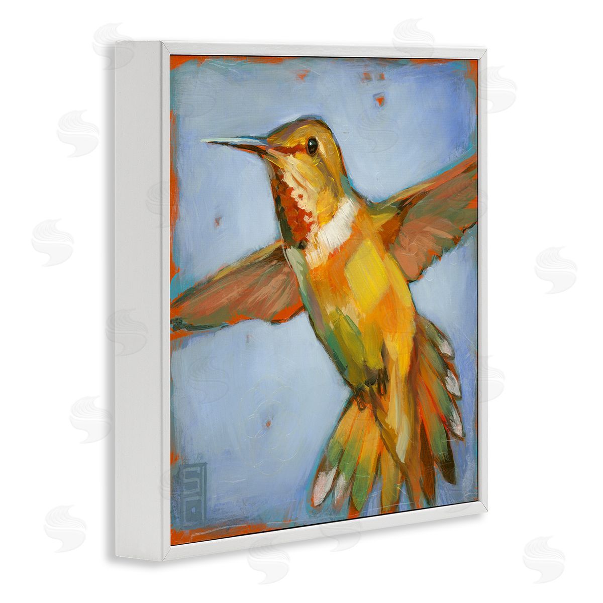 Stacy D'Aguiar Hummingbird on Blue White Framed Glicee Wall Art Print