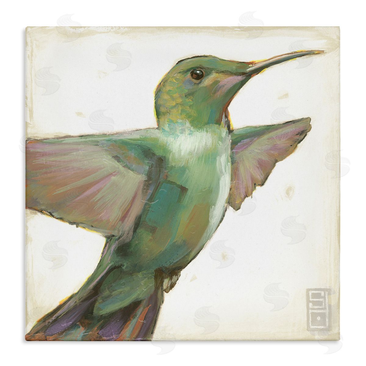 Stacy D'Aguiar Green Hummingbird Painting Stretched Canvas Wall Art Print