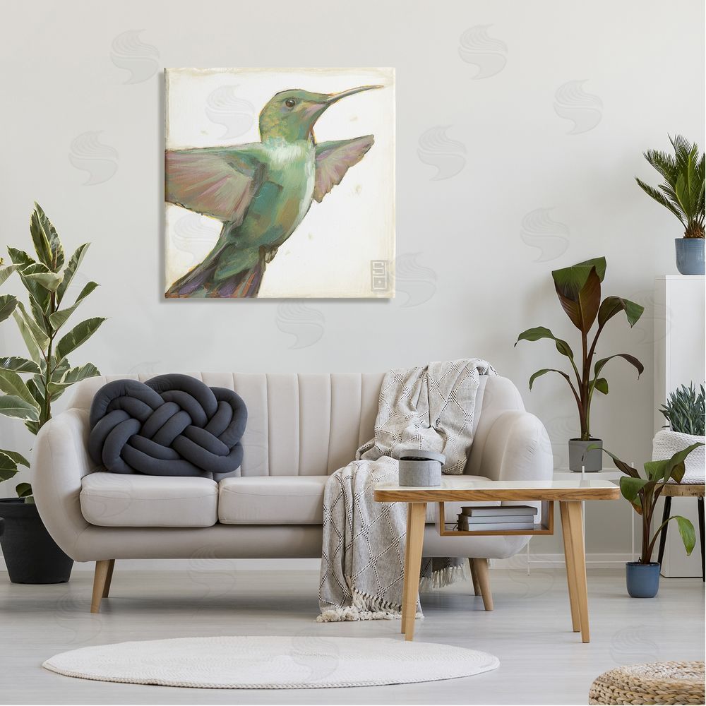 Stacy D'Aguiar Green Hummingbird Painting Canvas Wall Art in Room