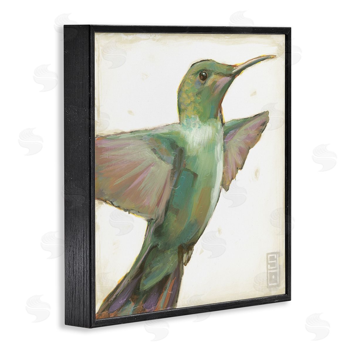 Stacy D'Aguiar Green Hummingbird Painting Black Framed Glicee Wall Art Print