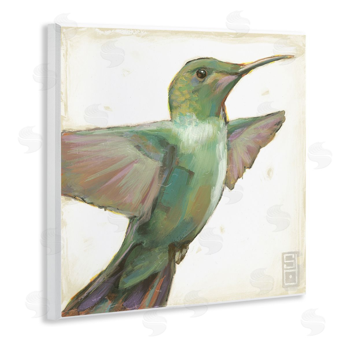 Stacy D'Aguiar Green Hummingbird Painting Wooden Wall Plaque Art Print
