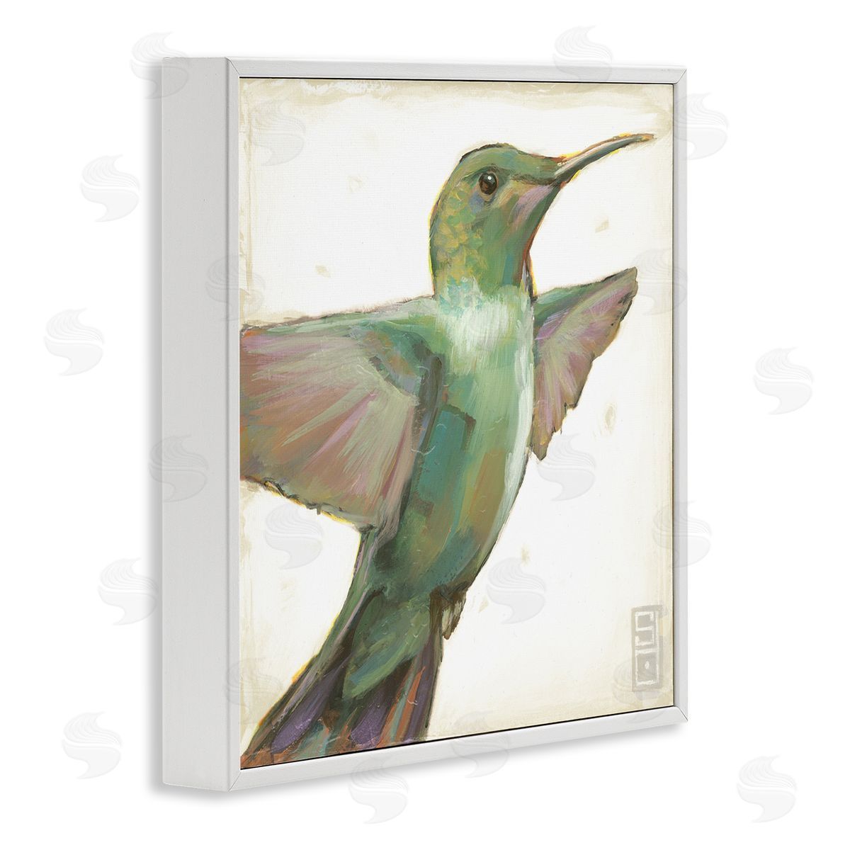 Stacy D'Aguiar Green Hummingbird Painting White Framed Glicee Wall Art Print