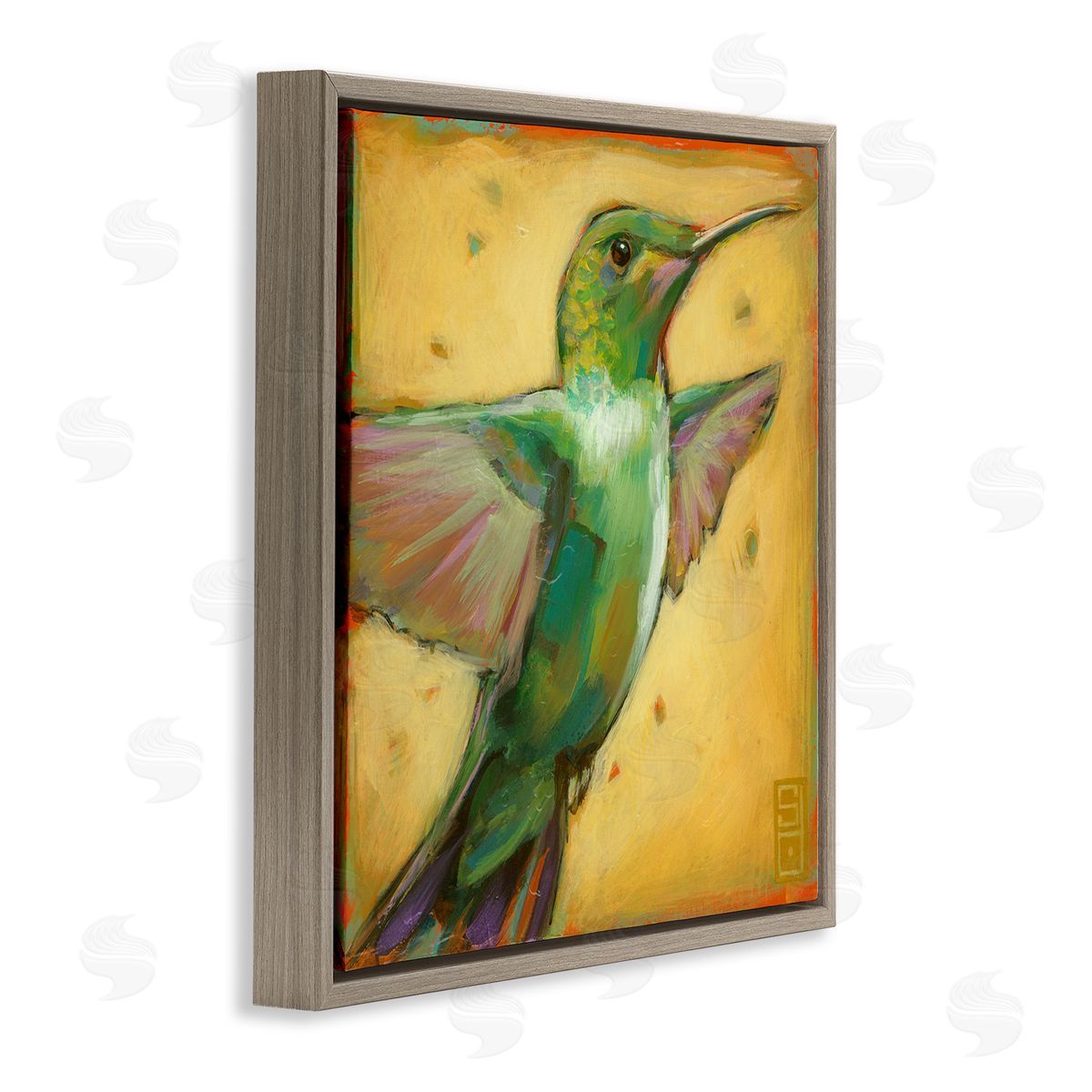 Stacy D'Aguiar Flying Hummingbird Painting Brown Floating Frame Canvas Wall Art Print