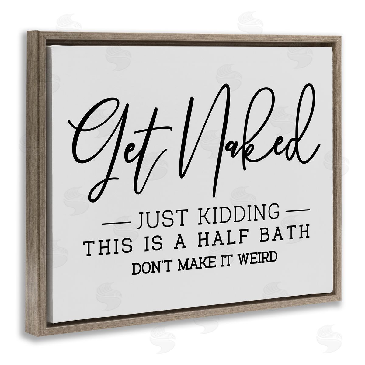 Get Naked Funny Bathroom Brown Floating Frame Canvas Wall Art, Home Decor by LSR Design Studio