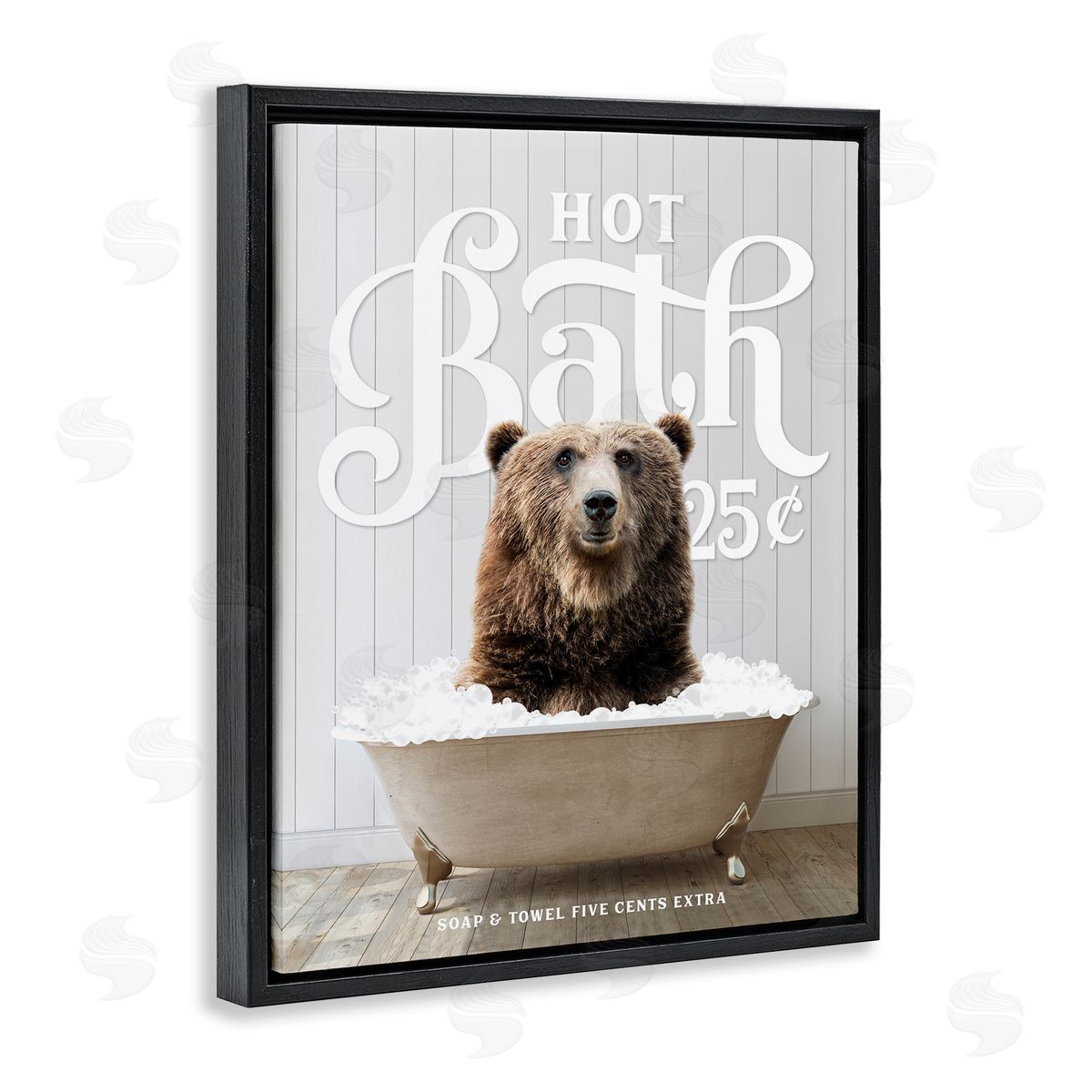 Vintage Bathroom Bear Ad Black Floating Frame Canvas Wall Art, Home Decor by Lettered and Lined