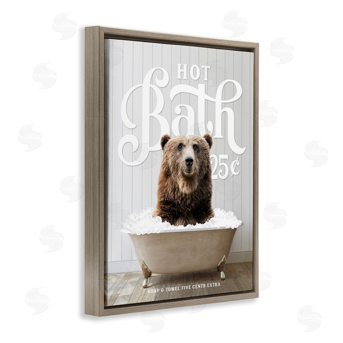 Vintage Bathroom Bear Ad Brown Floating Frame Canvas Wall Art, Home Decor by Lettered and Lined