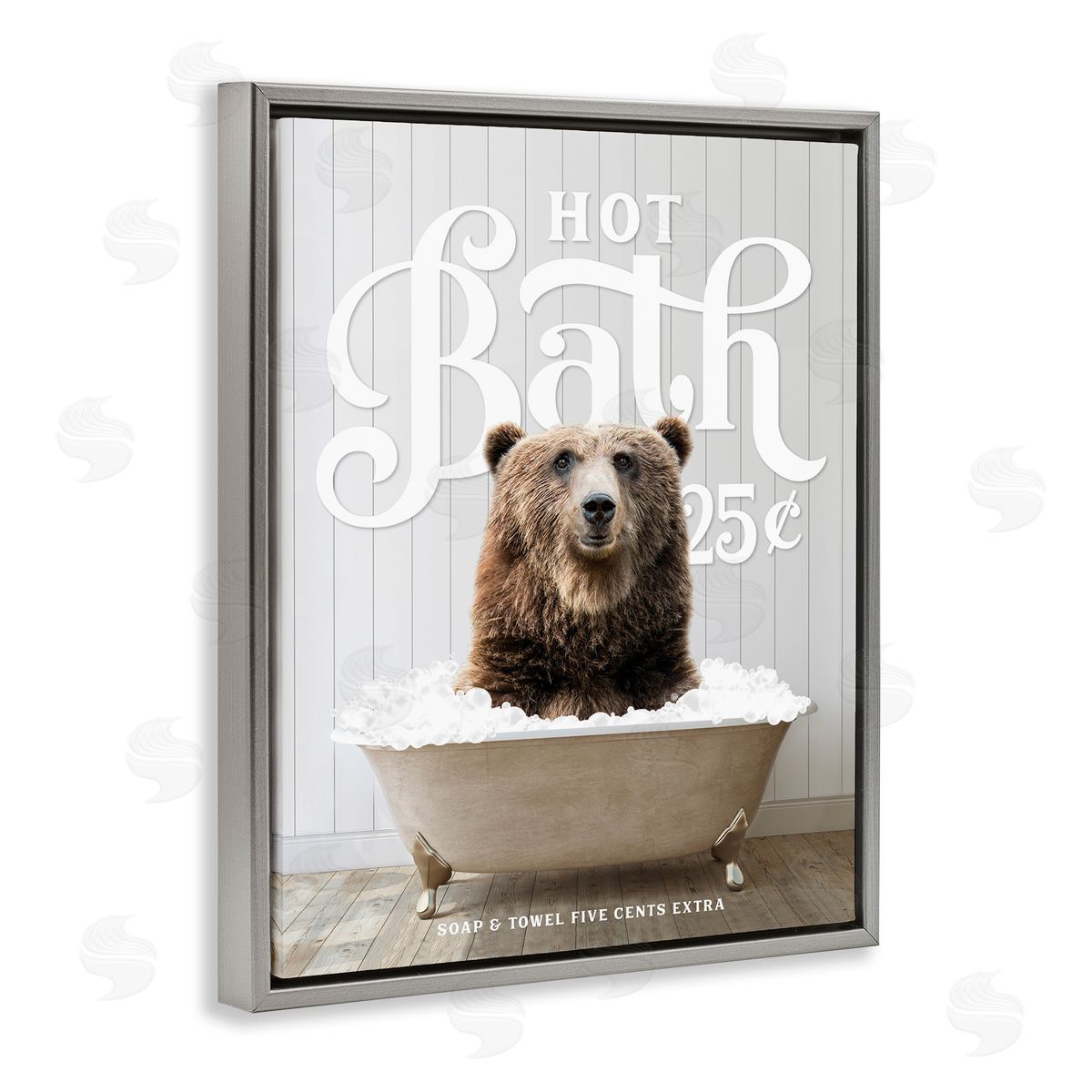 Vintage Bathroom Bear Ad Grey Floating Frame Canvas Wall Art, Home Decor by Lettered and Lined