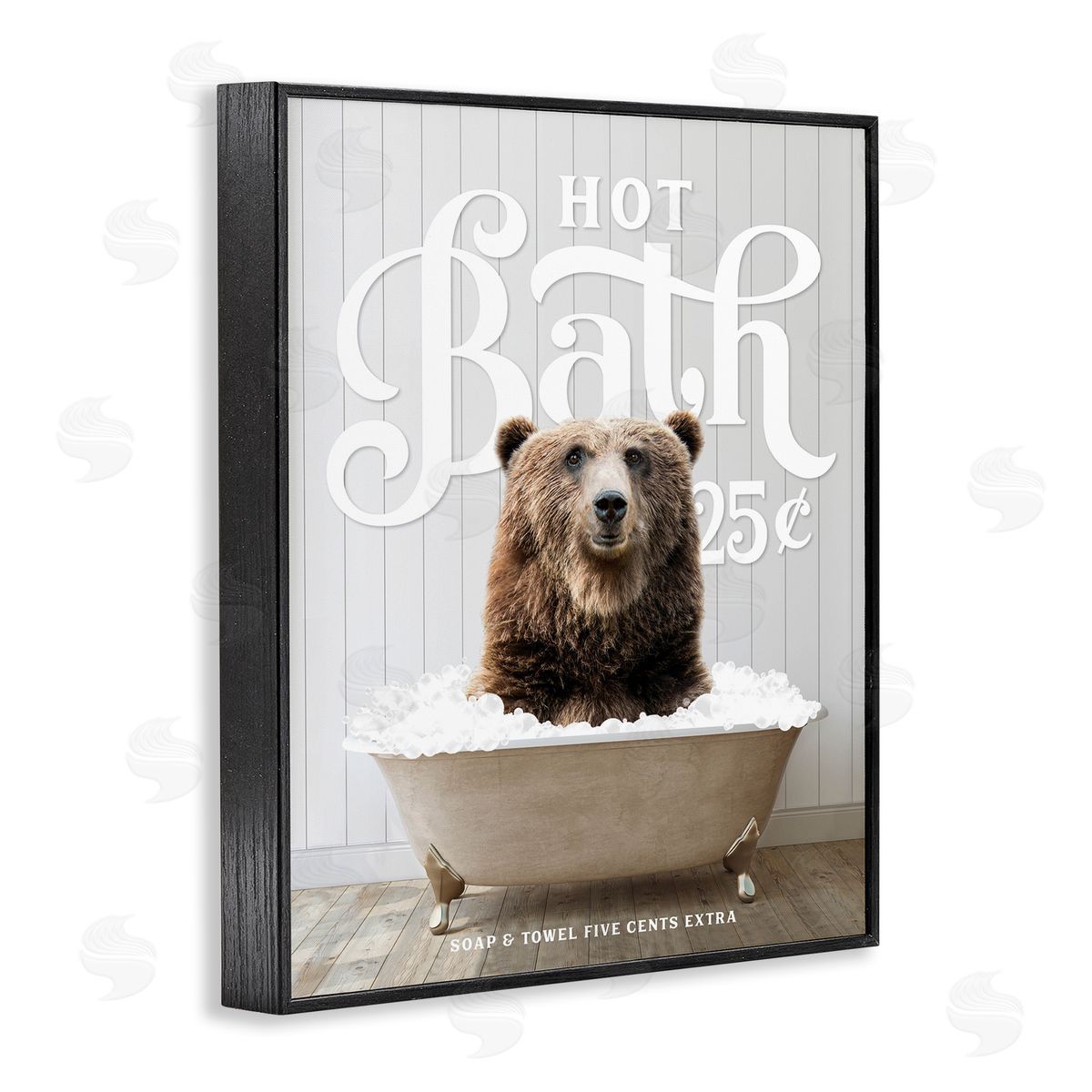 Vintage Bathroom Bear Ad Black Frame Print Wall Art, Home Decor by Lettered and Lined