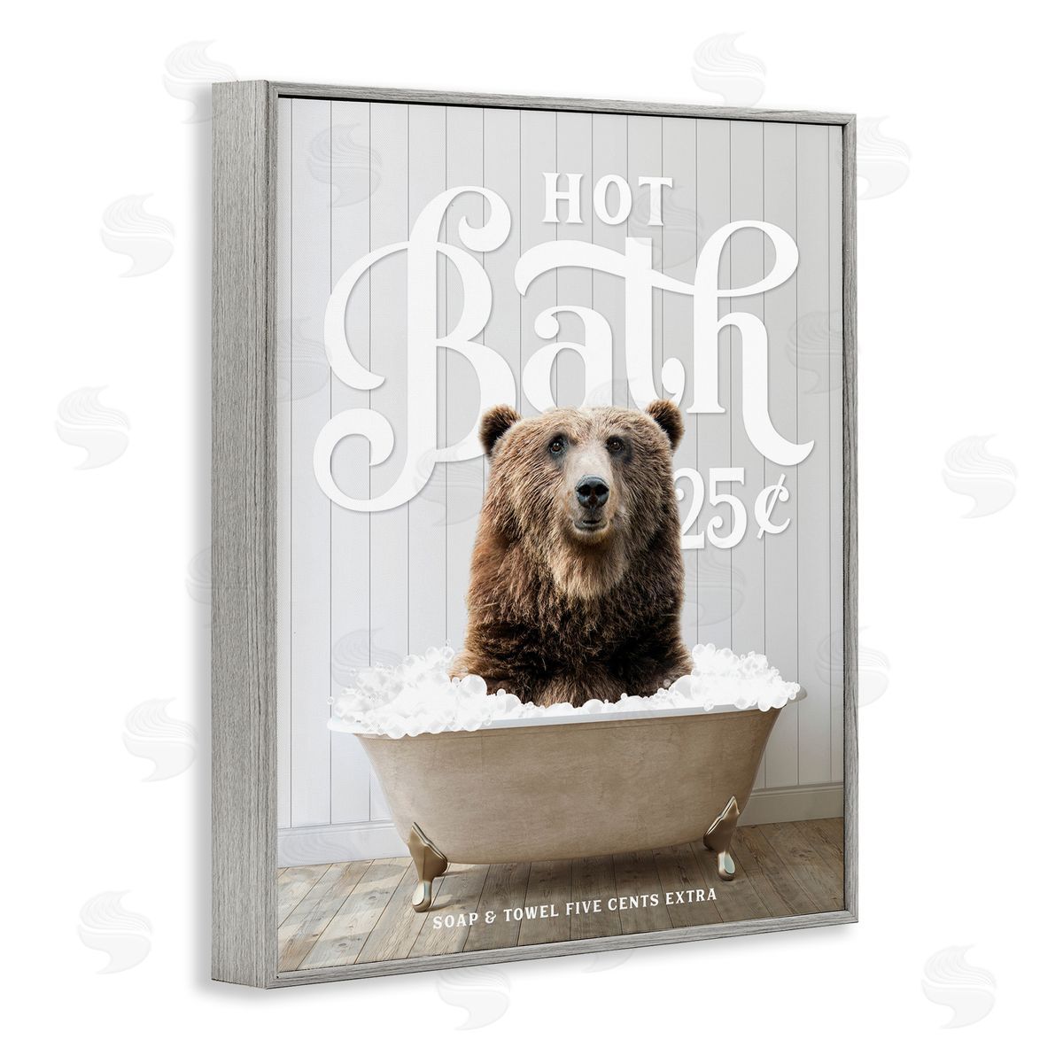 Vintage Bathroom Bear Ad Grey Frame Print Wall Art, Home Decor by Lettered and Lined