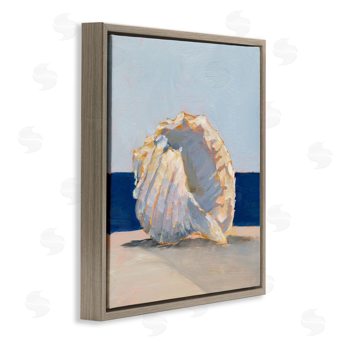Ethan Harper Nautical Conch Painting Brown Floating Frame Canvas Wall Art Print